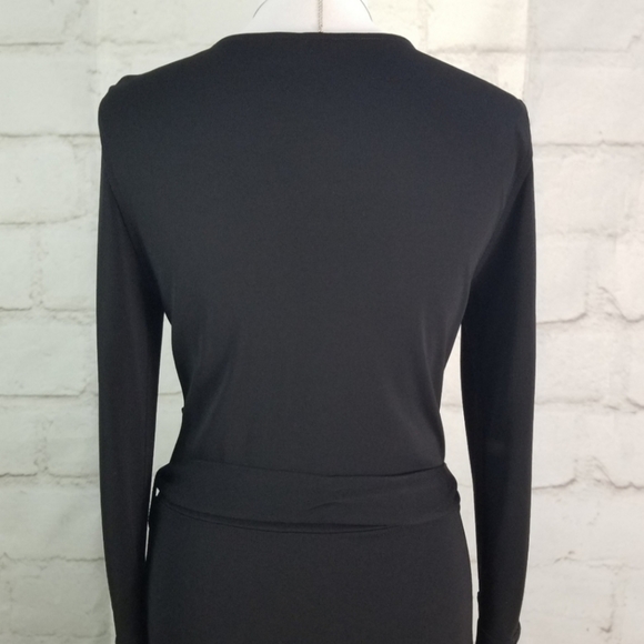 Esprit M Black Long Sleeve Drop Waist Crossover Bust Midi Dress Belted - Picture 7 of 9